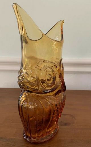 Retro Vintage Blown Glass Owl Vase In Amber By Viking Art Glass 7