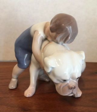 Bing & Grondahl B&g Denmark Boy Hugging Bulldog Figurine 1790 -