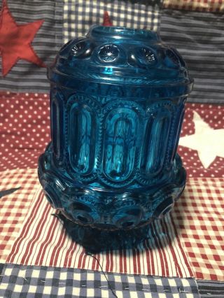 Vintage L.  E.  Smith Courting Fairy Lamp Light Blue Glass Moon And Stars Candle