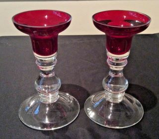 Miller Rogaska Poland Crystal Candle Holders Candlesticks 6 " Ruby Red