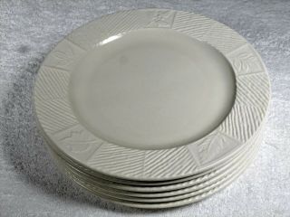 Pfaltzgraff Sierra White Stoneware Embossed Leaf Dinner Plate 11 1/8 Inch Set 5