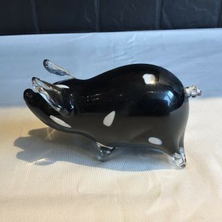 Lovely Quality Black & White Spotted Langham Glass Signed Pig - Hand Blown