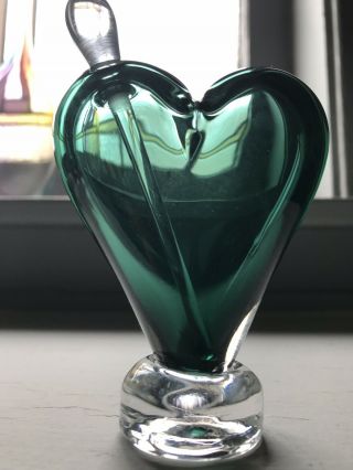 Lewis Olson - Blown Glass Perfume Bottle Blue/green 4.  25 " With Teardrop Stopper