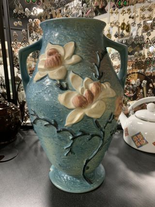 1943 Roseville Pottery Blue Magnolia Pattern Floor Vase / Urn 97 - 14 