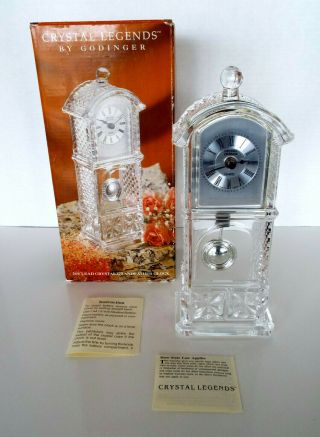 Vintage Godinger Crystal Legends Grandfather Clock Box Quartz Pendulum