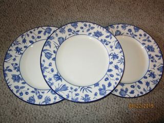 Vtg Set 3 Royal Stafford Fine Porcelain Spring Garden Dinner Plates Blue/white