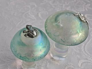 Heron Glass Two Green Mushrooms with Pewter Frogs - Gift Box - Made in UK 3