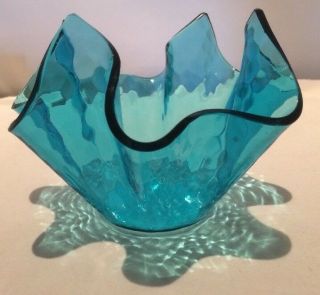 Chance Glass Handkerchief / Hankerchief Vase Hammered Turquoise C1969