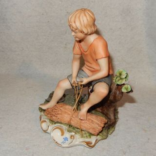 Vintage Porcelain CAPODIMONTE Figure BOY w/Wheat CARLO Bisque Signed Figurine 2