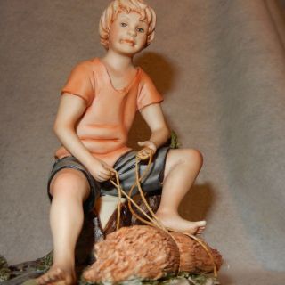 Vintage Porcelain CAPODIMONTE Figure BOY w/Wheat CARLO Bisque Signed Figurine 5