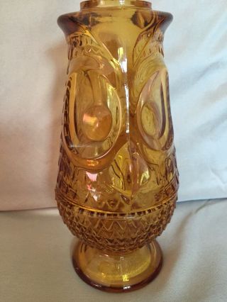 Vintage Viking Glass Owl Amber Yellow Fairy Lamp Mid Century Candle Votive