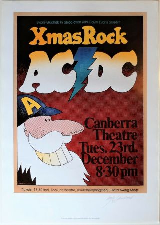 Ac/dc Xmas Rock Poster Rare Signed Artist Ian Mccausland Concert Poster
