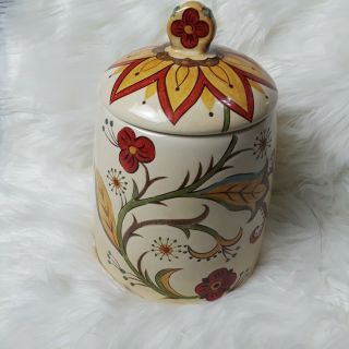Pier 1 Carynthum Hand Painted Earthenware Large Cookie Jar 10 " Contemporary