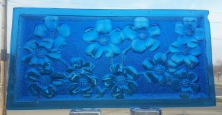 Vintage Stained Glass Window Panel - Blue Pressed Glass Design 10 " X 5 " 5