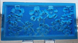 Vintage Stained Glass Window Panel - Blue Pressed Glass Design 10 " X 5 " 4