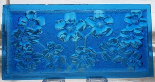 Vintage Stained Glass Window Panel - Blue Pressed Glass Design 10 