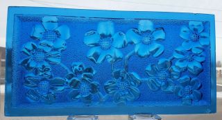 Vintage Stained Glass Window Panel - Blue Pressed Glass Design 10 " X 5 " 3