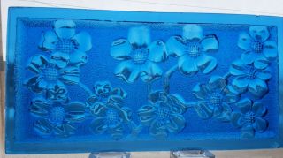 Vintage Stained Glass Window Panel - Blue Pressed Glass Design 10 