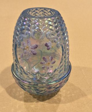 Fenton Fairy Lamp Opalescence Hand Painted Flowers