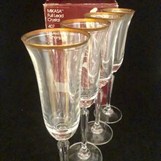 Mikasa Full Lead Crystal 4 Pc 9 " Wheaton Wine Glasses Ts101 407 West Germany Nos