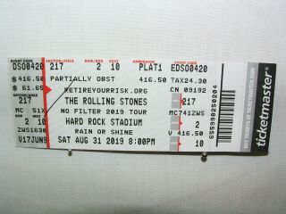 The Rolling Stones 2019 Aug 31 No Filter Tour (1) Concert Tickets Stub