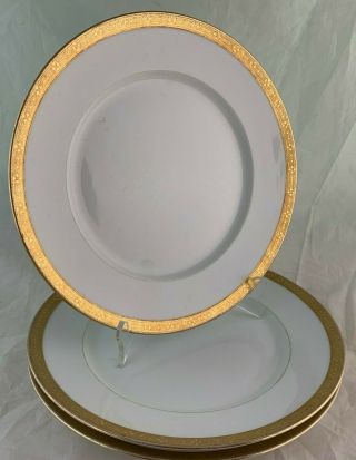 Antique Limoges White Porcelain Dinner Plate Gold Rim Set Of 3