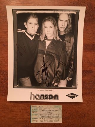 Hanson : Authentic Autographed B&w 8x10 1997 Promo Photo W/ Concert Tix Stub