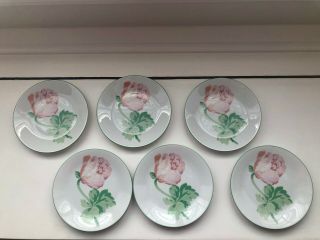 Philippe Deshoulieres Six Limoges Porcelaine Canape Plates Bouquet - Fleurs