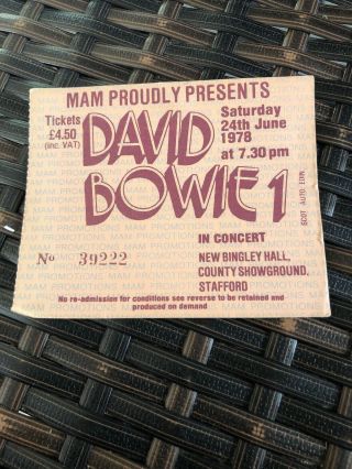 David Bowie Concert Ticket Bingley Hall Stafford 24th Jun 1978