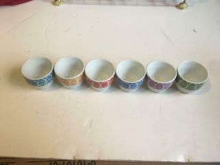 ARABIA FINLAND SET OF 6 COLORFUL EGG CUPS 1 1/2 