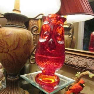 Vintage Ruby Red Owl Fairy Lamp Viking 7 1/2 Tall