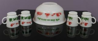 VTG Hazel Atlas Tom and Jerry Milk Glass Punch Bowl Set Egg Nog 5 Pc w/ 4 Cups 4