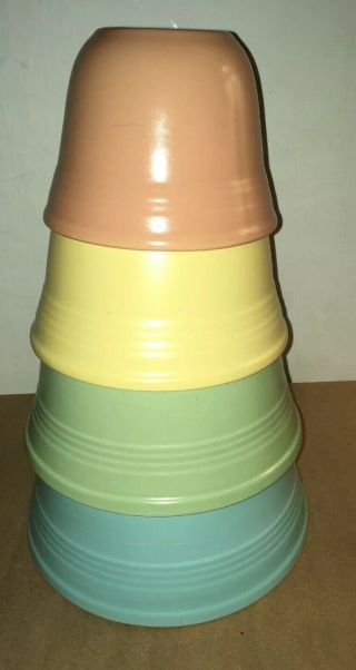 Vtg 1930s Mission Bell California Pottery 4 Colors Rings Mixing Bowl Set