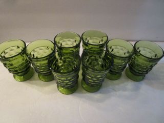 8 Juice Tumblers Avocado Green Glass Indiana Whitehall Colony Cubist/cube