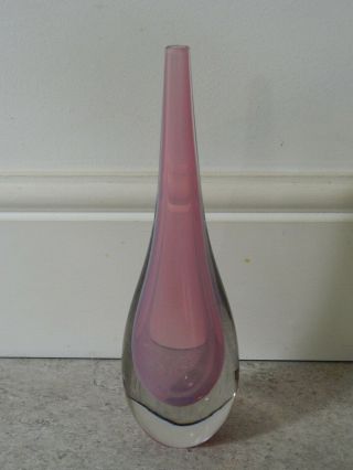 Vintage Large Murano Pink Opalescent Teardrop Vase In.