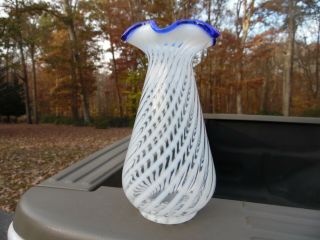Gorgeous Vintage Fenton Blue Ridge Vase / Blue / White Opalescent