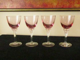 4 Tiffin Glass Wisteria Pink Wine Glasses 17507 Stem 5 3/8 "