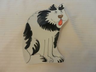 White Ceramic Dog Plate,  Hand Painted By Mancer Of Italy For Cheese Or Appetizer