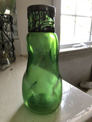 Rare Antique Loetz Green Stretch Glass Iridescent Vase 8” 4