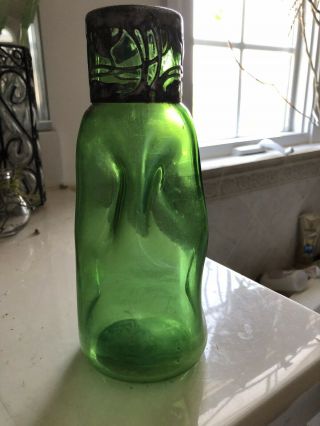 Rare Antique Loetz Green Stretch Glass Iridescent Vase 8” 5