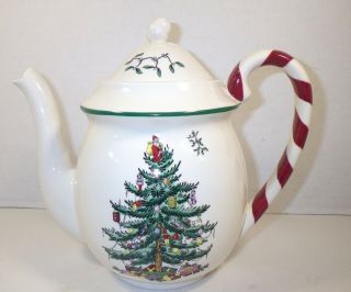 Spode Christmas Tree Peppermint Handle Teapot Hard To Find Nib