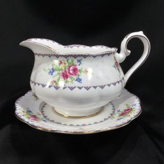 Royal Albert Petit Point Gravy Boat Round Underplate Large England Under Plate