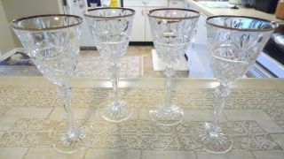 Vintage 4 Cut Clear Crystal With Gold Rim Wine Glasses Gorgeous Gorham?