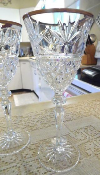 Vintage 4 Cut Clear Crystal with Gold Rim Wine Glasses Gorgeous Gorham? 2