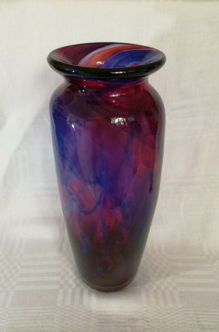 Rare Large Vintage Pink & Blue Studio Art Glass Vase By Millrace Holmfirth