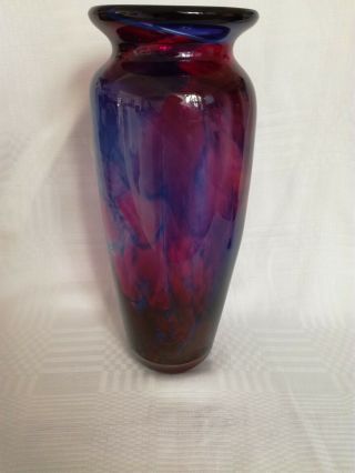 Rare Large Vintage Pink & Blue Studio Art Glass Vase by Millrace Holmfirth 2