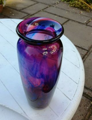 Rare Large Vintage Pink & Blue Studio Art Glass Vase by Millrace Holmfirth 3