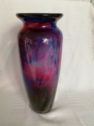 Rare Large Vintage Pink & Blue Studio Art Glass Vase by Millrace Holmfirth 4