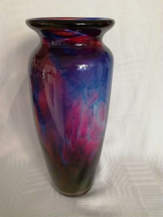 Rare Large Vintage Pink & Blue Studio Art Glass Vase by Millrace Holmfirth 5