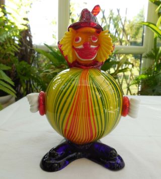 Rare Vintage Round Fat Body Striped Murano Glass Clown Figurine 19cm High